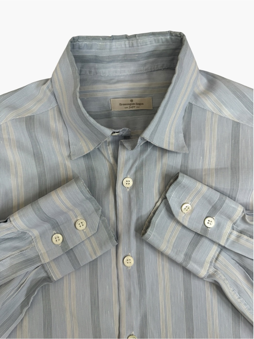 Ermenegildo Zegna Soft Striped Shirt Made in Italy Mens Long Sleeve Blue Gray L